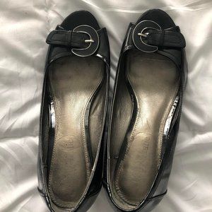 Patent peep-toe heels